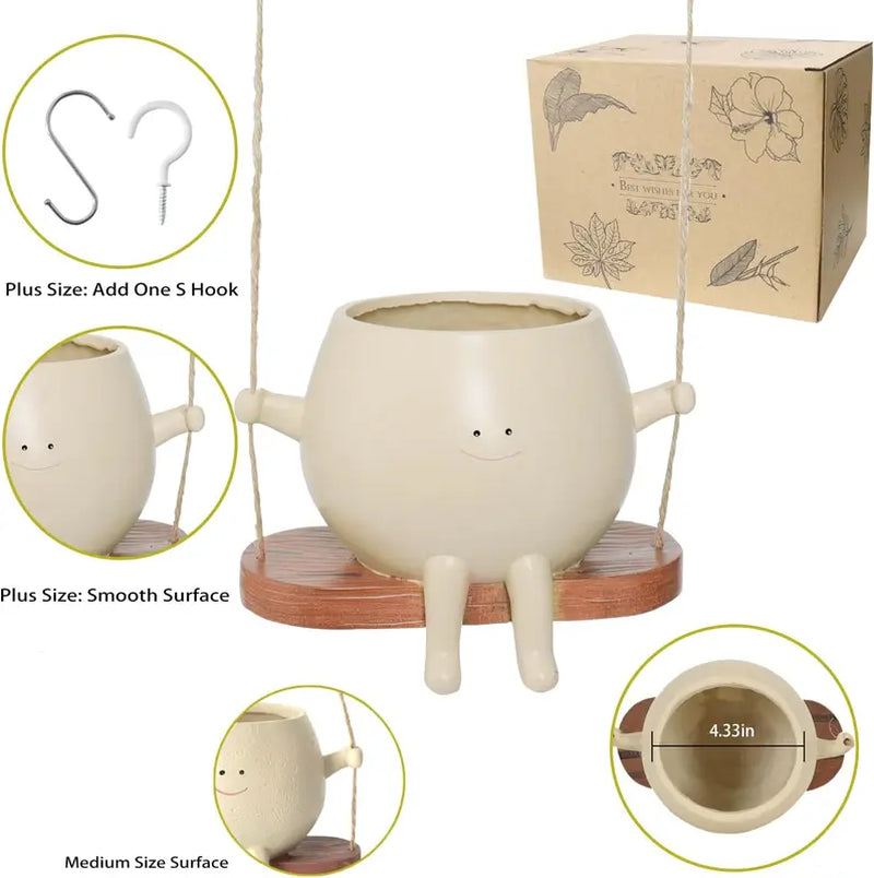 Swing Face Planters Pots Head - Hanging Planters for Indoor Outdoor Plants, Flower Pot with Unique Face Design for String of Pearls, Resin Plant Pot for Mother and Teacher Appreciation Christmas