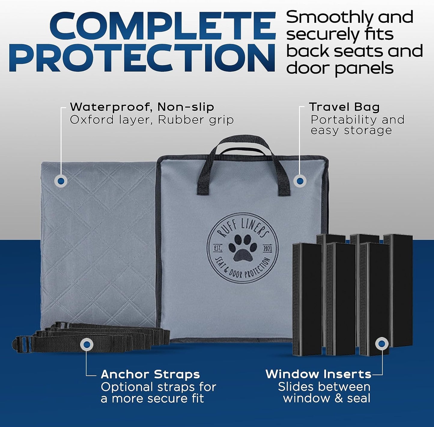 Medium Machine Washable Dog Car Seat Cover & Car Door Protector, Fits Sedans, Mid-Size SUV, Mid-Size Trucks - Dog Car Hammock - Waterproof Pet Car Accessories