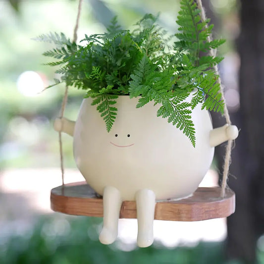 Swing Face Planters Pots Head - Hanging Planters for Indoor Outdoor Plants, Flower Pot with Unique Face Design for String of Pearls, Resin Plant Pot for Mother and Teacher Appreciation Christmas
