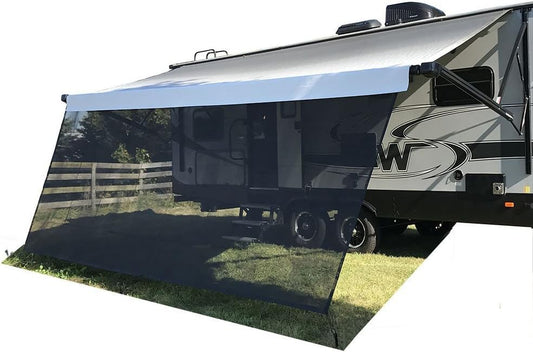 RV Awning Sun Shade 9' X 11' 3" Black Mesh Screen Sunshade Complete Kits Camping Trailer Canopy UV Sunblocker - 3 Year Warranty