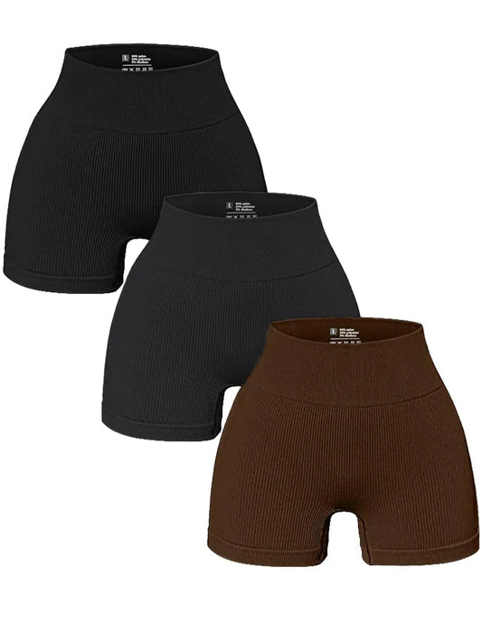 Women'S 3Pcs Solid High Waist Sports Treadmill Shorts, Summer Clothes Women Casual Comfy Breathable Seamless Skinny Biker Shorts for Treadmill Gym Workout Cycling Running, Women Sport & Outdoor Clothing for Summer