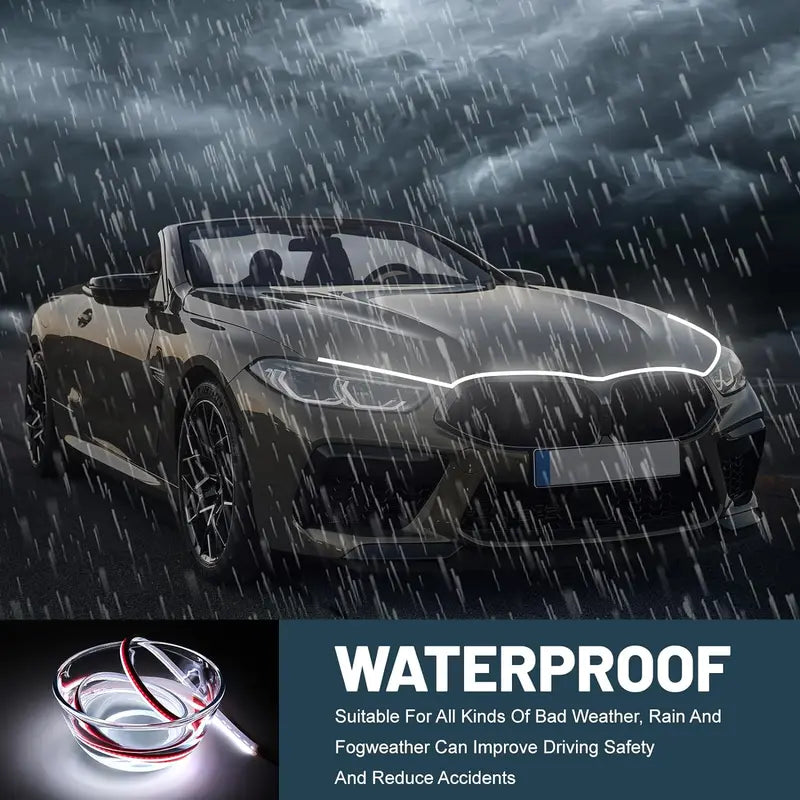 Car LED Hood Light Strip,71 Inches White Exterior Flexible Waterproof Hood Light with Dynamic Daytime Running Lights Strip for Cars, Suvs, Trucks