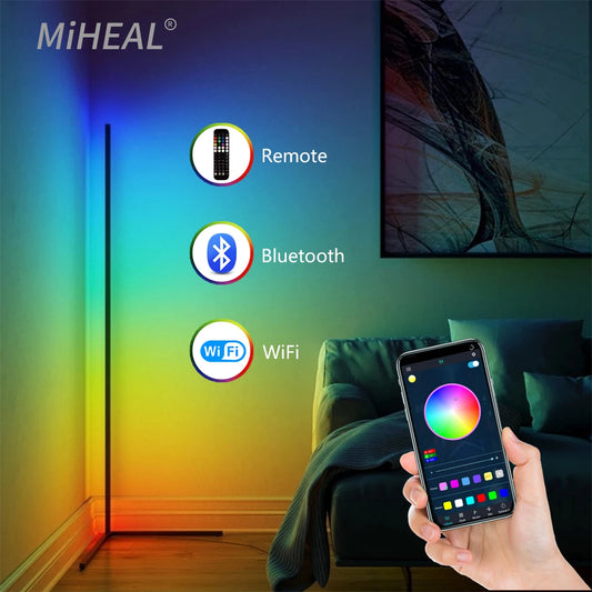 Modern LED Corner RGBW Floor Lamp Colorful Home Decor Indoor lighting Standing Lamps