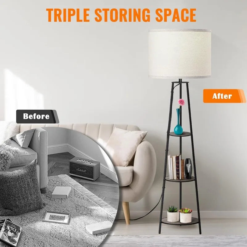 3-Tier Round Corner Shelf Floor Lamp with 3 Dimmable Levels