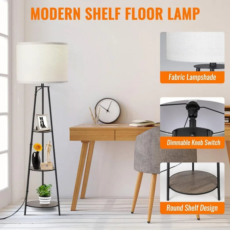 3-Tier Round Corner Shelf Floor Lamp with 3 Dimmable Levels