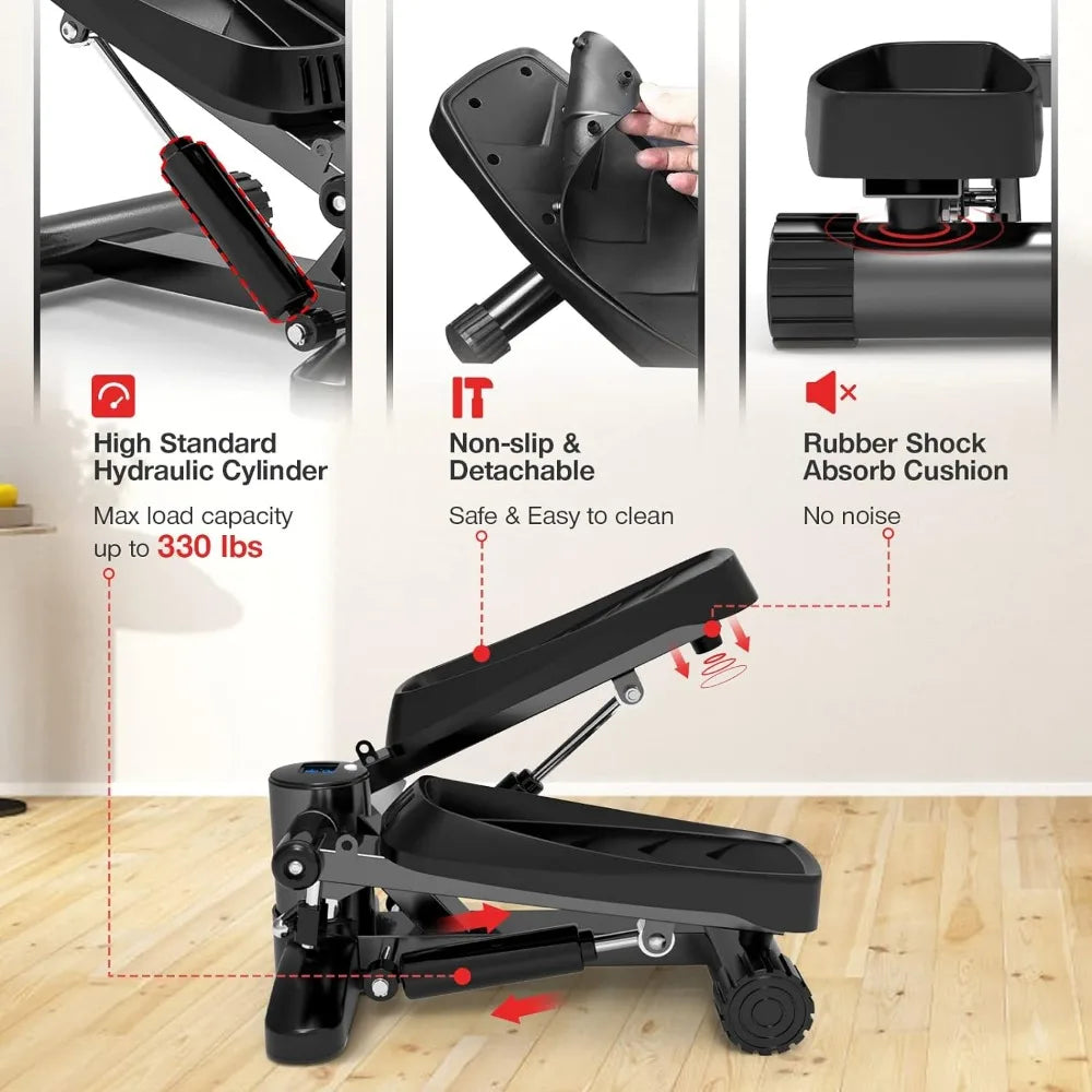 Steppers for Exercise, Mini Stair Stepper Machine with Resistance Bands & Calories Count, With 330 lbs
