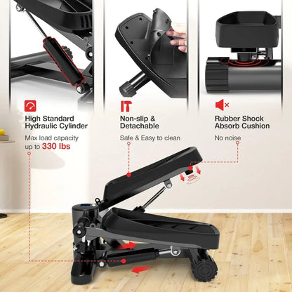 Steppers for Exercise, Mini Stair Stepper Machine with Resistance Bands & Calories Count, With 330 lbs
