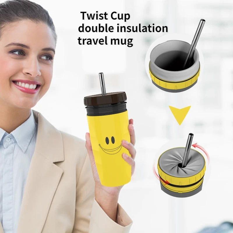 Twist Lid Thermos Cup Mugs With Straw,