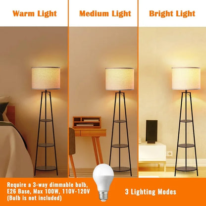 3-Tier Round Corner Shelf Floor Lamp with 3 Dimmable Levels