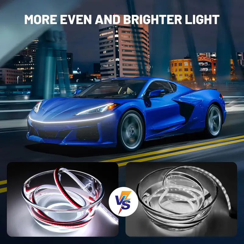 Car LED Hood Light Strip,71 Inches White Exterior Flexible Waterproof Hood Light with Dynamic Daytime Running Lights Strip for Cars, Suvs, Trucks