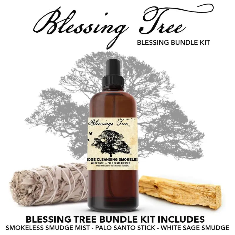 Blessing Tree Ultimate Smudge Cleansing Kit L Our Essential Oil Blend Smudge Spray + Palo Santo + White Sage Stick