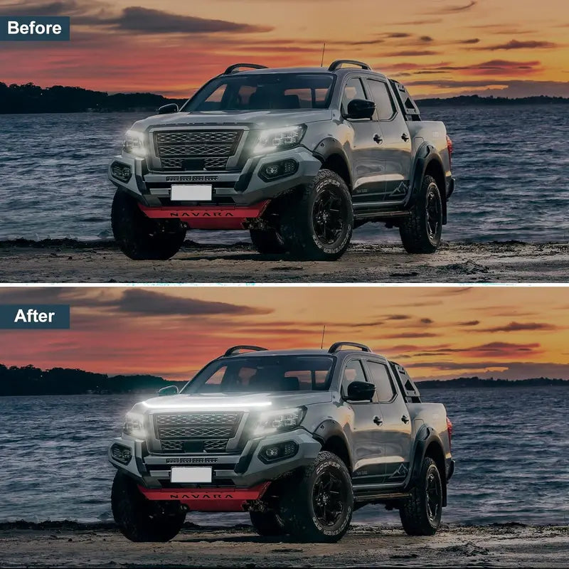 Car LED Hood Light Strip,71 Inches White Exterior Flexible Waterproof Hood Light with Dynamic Daytime Running Lights Strip for Cars, Suvs, Trucks